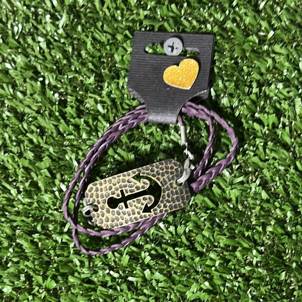 Anchor Pendant Bracelet with Purple Cord